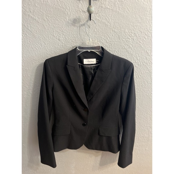 Calvin Klein Women Black Cropped Blazer Size 8 - Picture 2 of 6